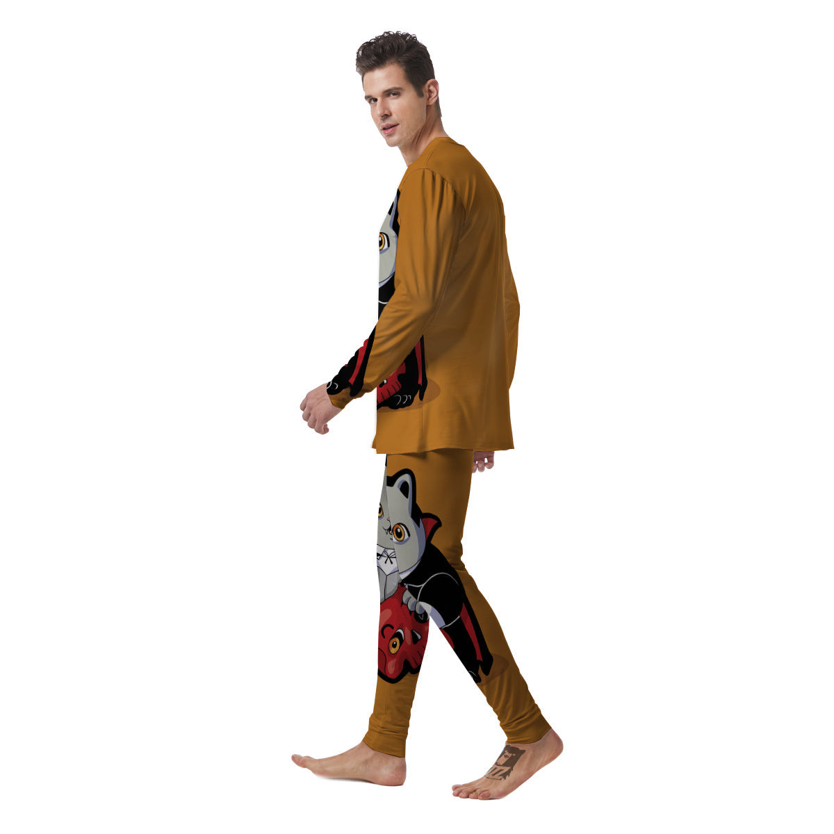 Dracula Cute Cat Print Men's Pajamas-grizzshop
