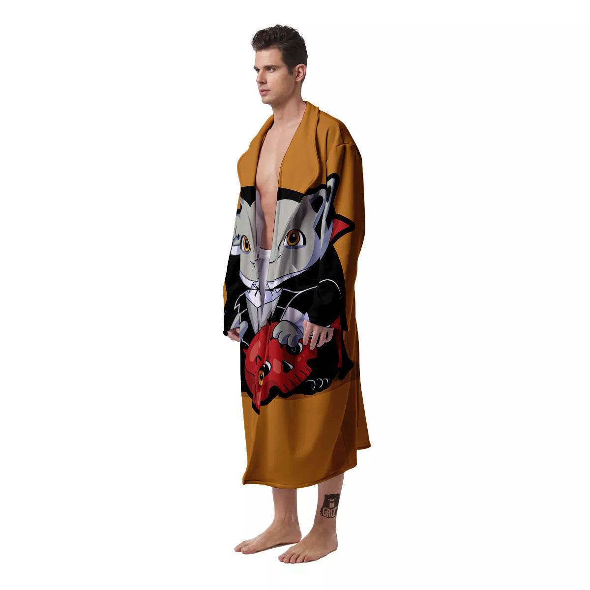 Dracula Cute Cat Print Men's Robe-grizzshop