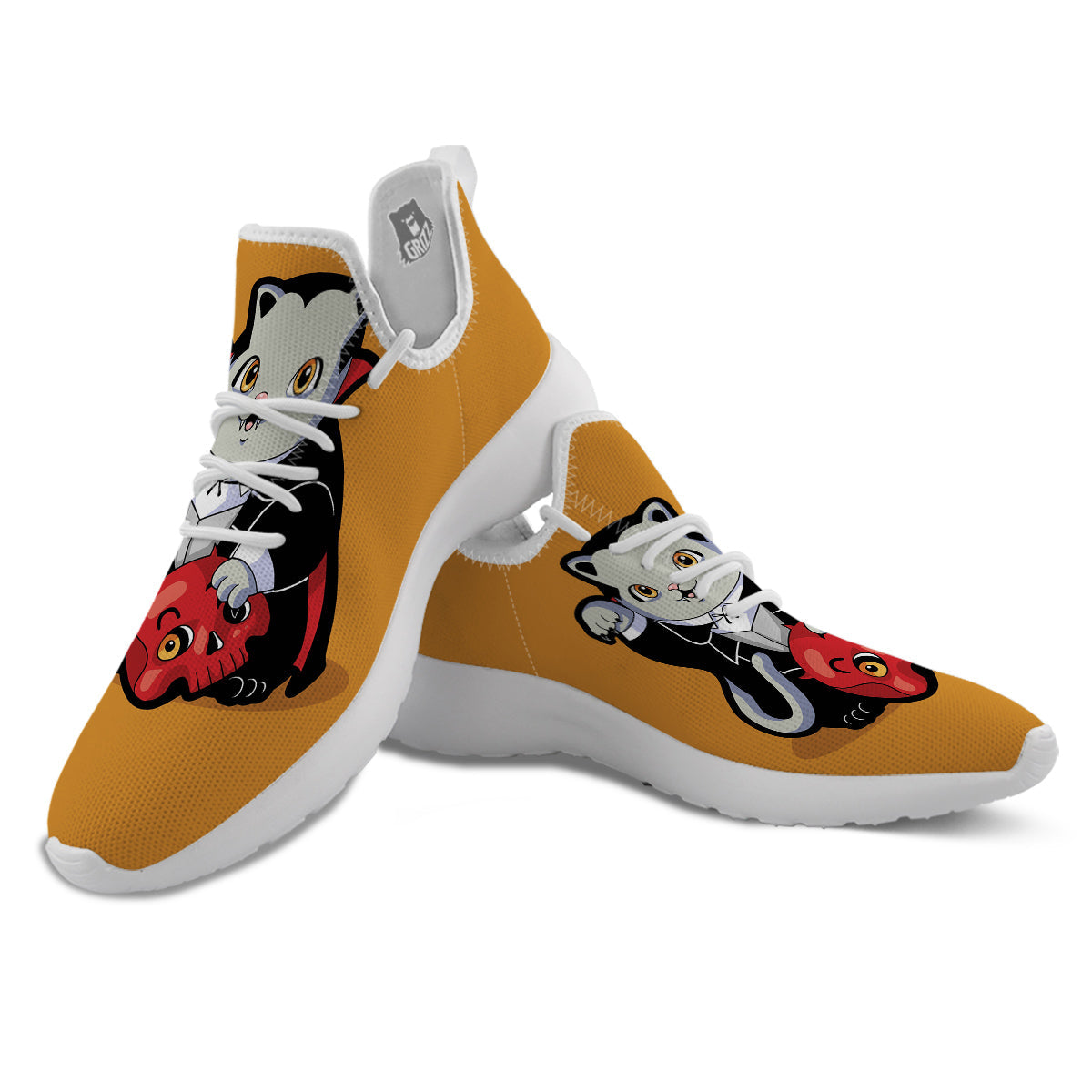 Dracula Cute Cat Print White Athletic Shoes-grizzshop