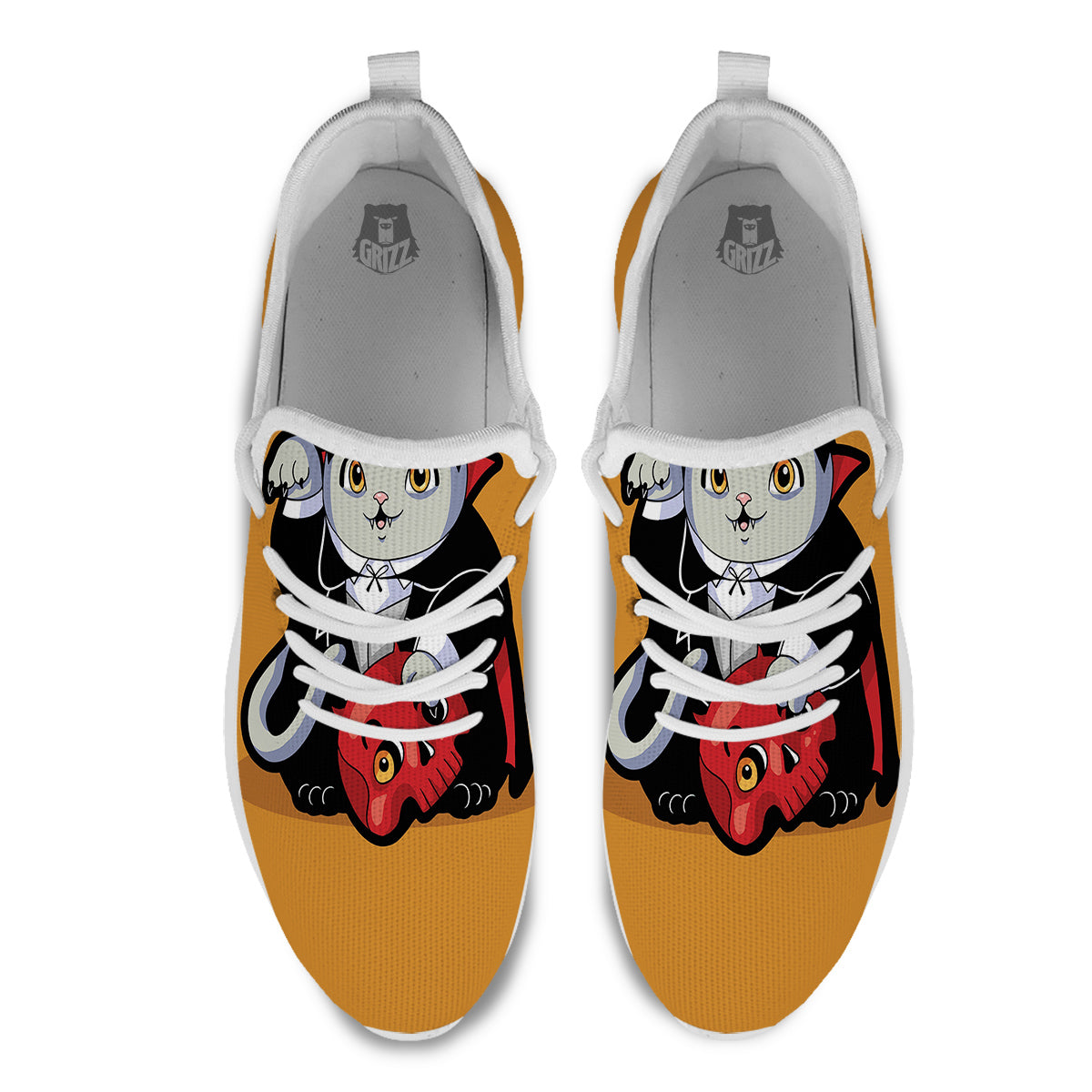 Dracula Cute Cat Print White Athletic Shoes-grizzshop