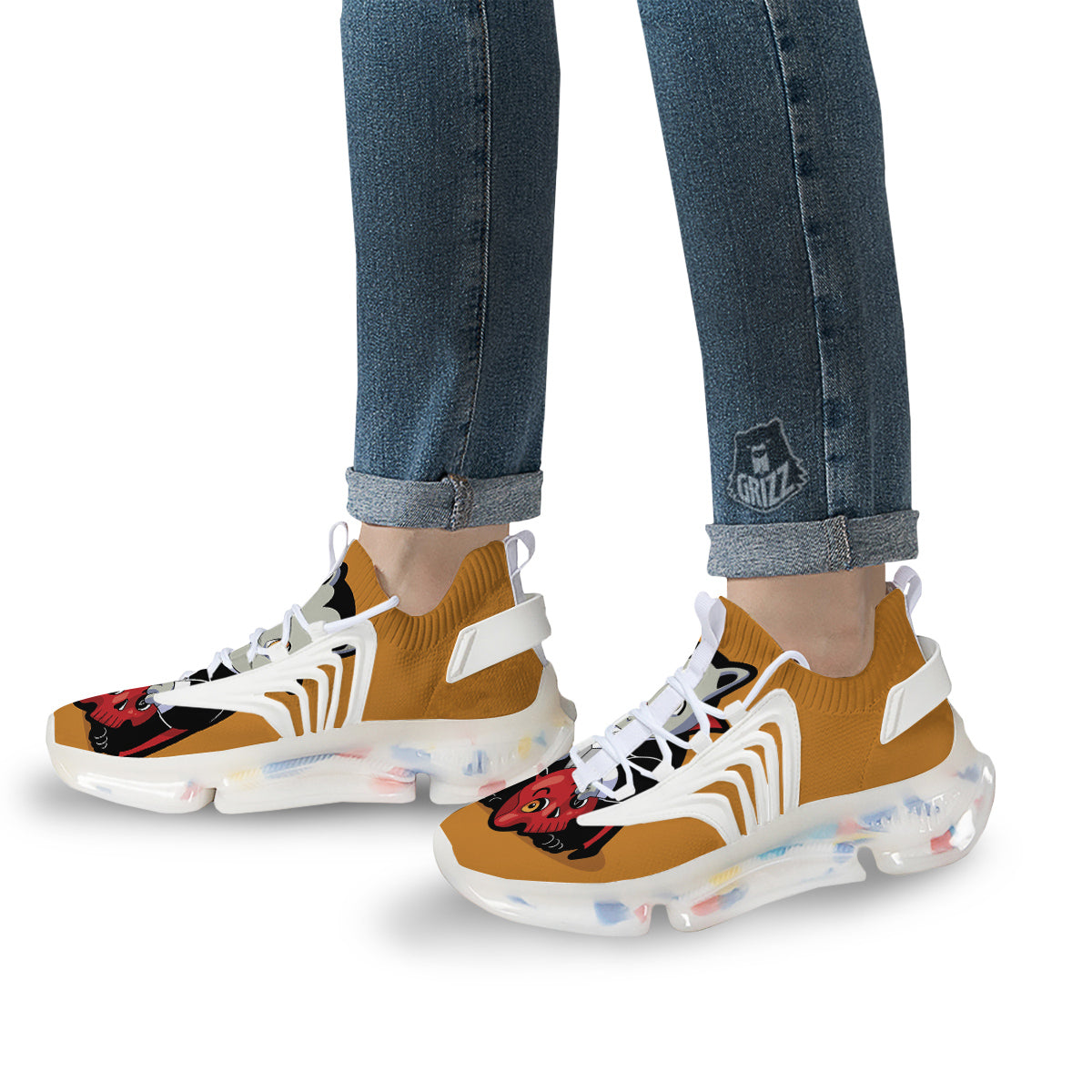 Dracula Cute Cat Print White Gym Shoes-grizzshop