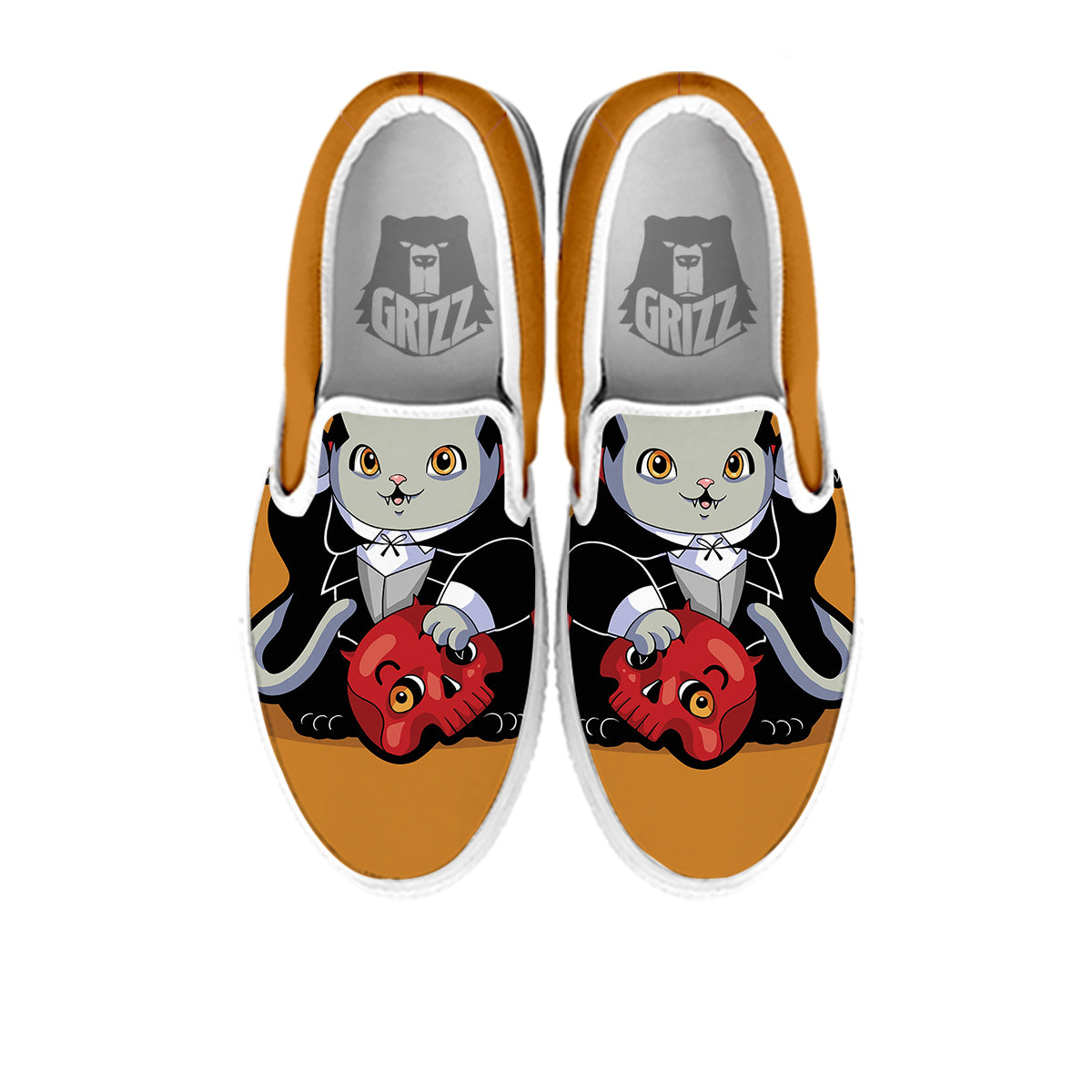 Dracula Cute Cat Print White Slip On Shoes-grizzshop