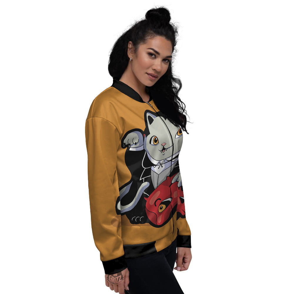 Dracula Cute Cat Print Women's Bomber Jacket-grizzshop
