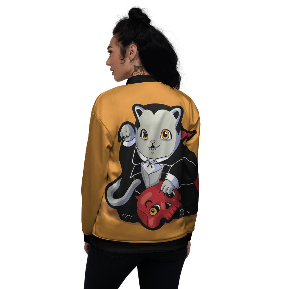 Dracula Cute Cat Print Women's Bomber Jacket-grizzshop