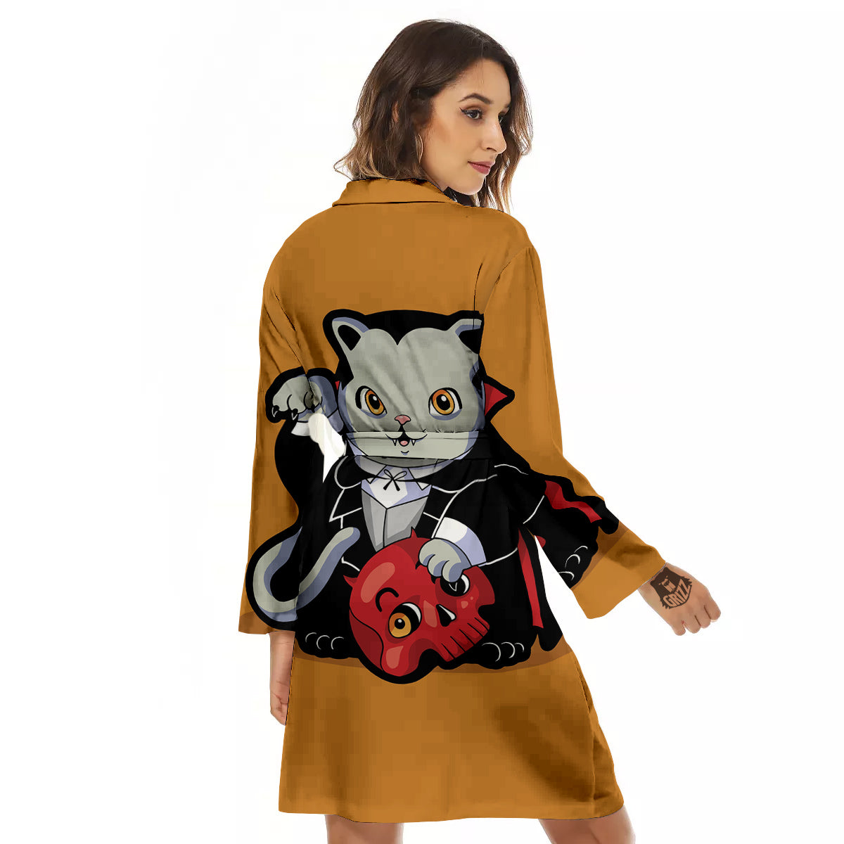 Dracula Cute Cat Print Women's Robe-grizzshop