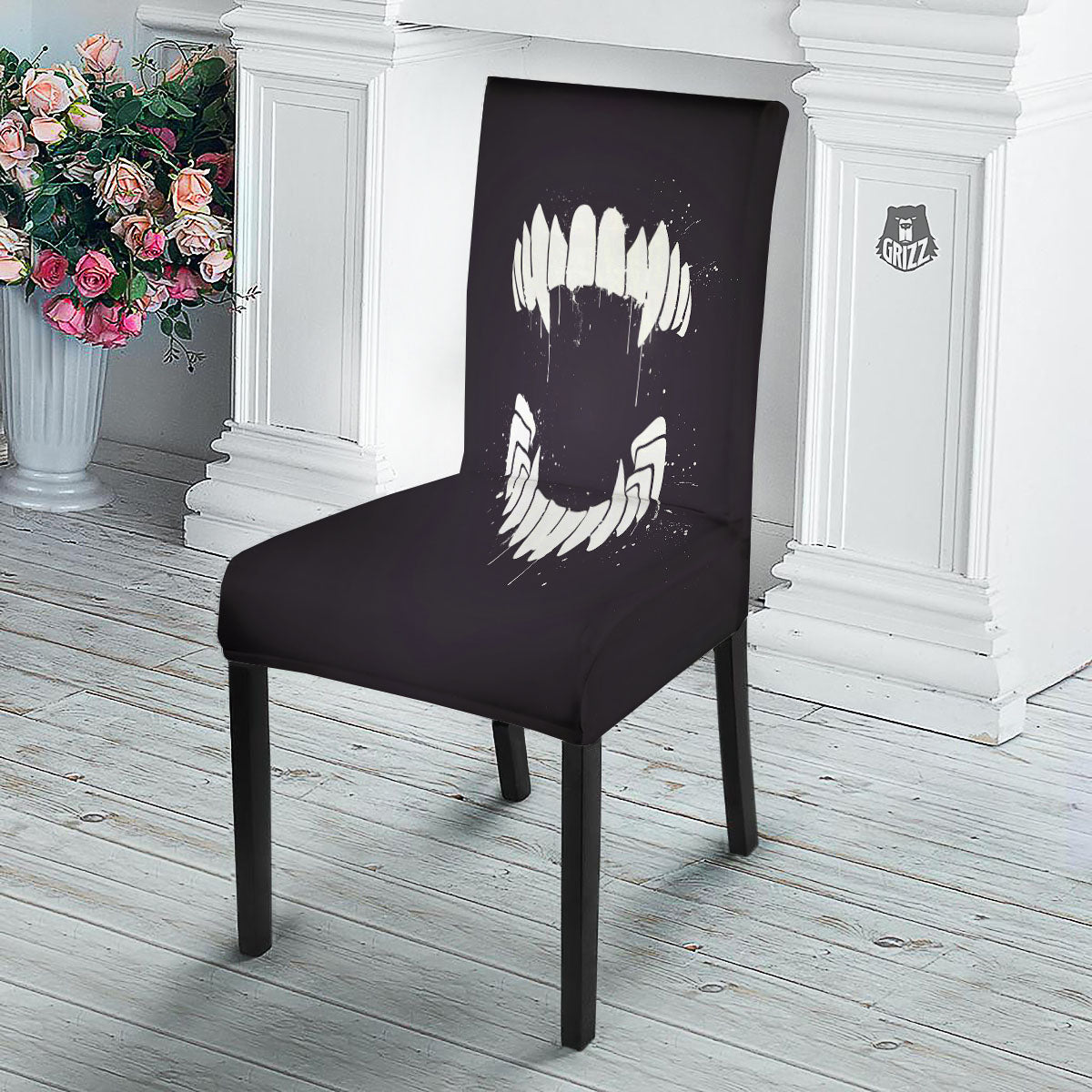 Dracula Fang Print Dining Chair Slipcover-grizzshop