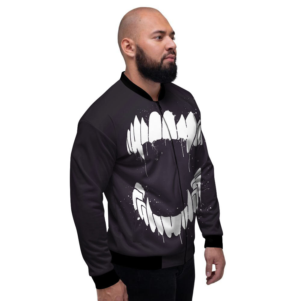 Dracula Fang Print Men's Bomber Jacket-grizzshop
