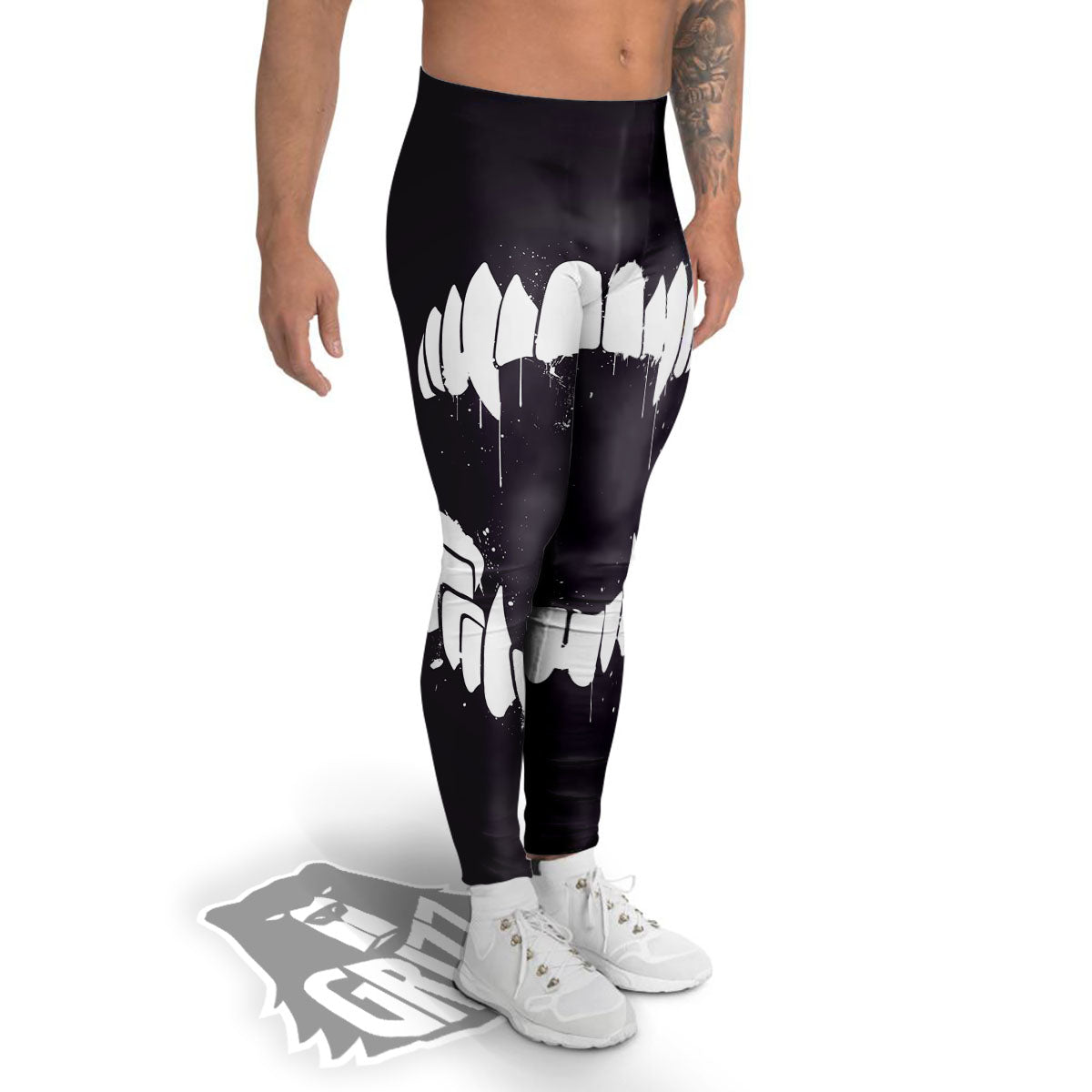 Dracula Fang Print Men's Leggings-grizzshop