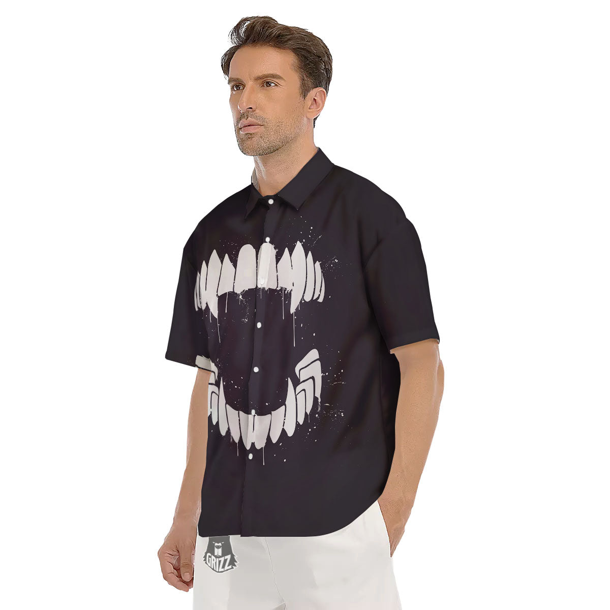 Dracula Fang Print Men's Short Sleeve Shirts-grizzshop
