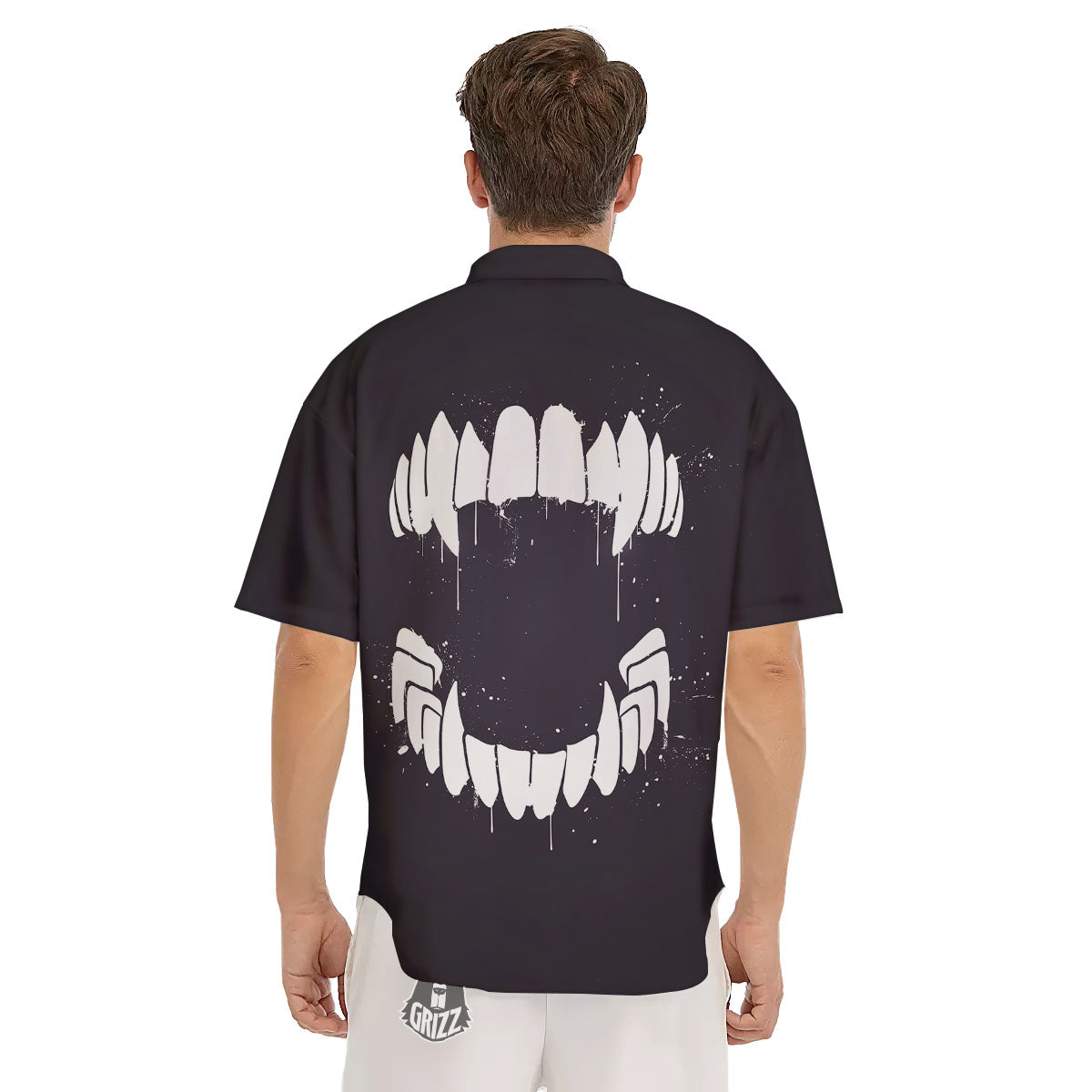 Dracula Fang Print Men's Short Sleeve Shirts-grizzshop