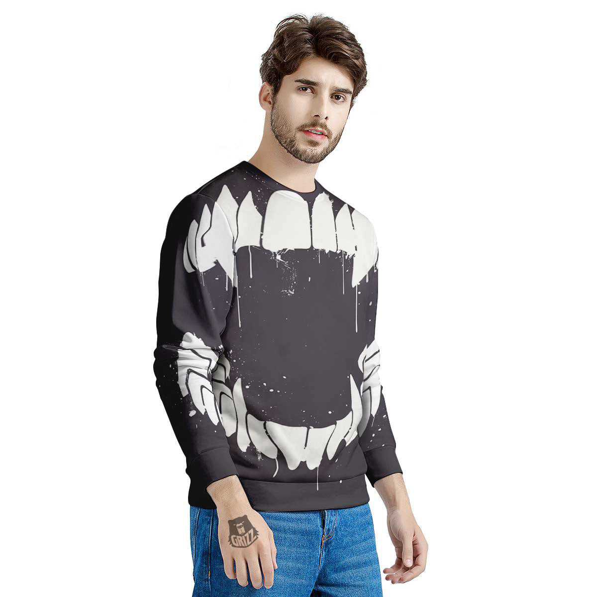 Dracula Fang Print Men's Sweatshirt-grizzshop
