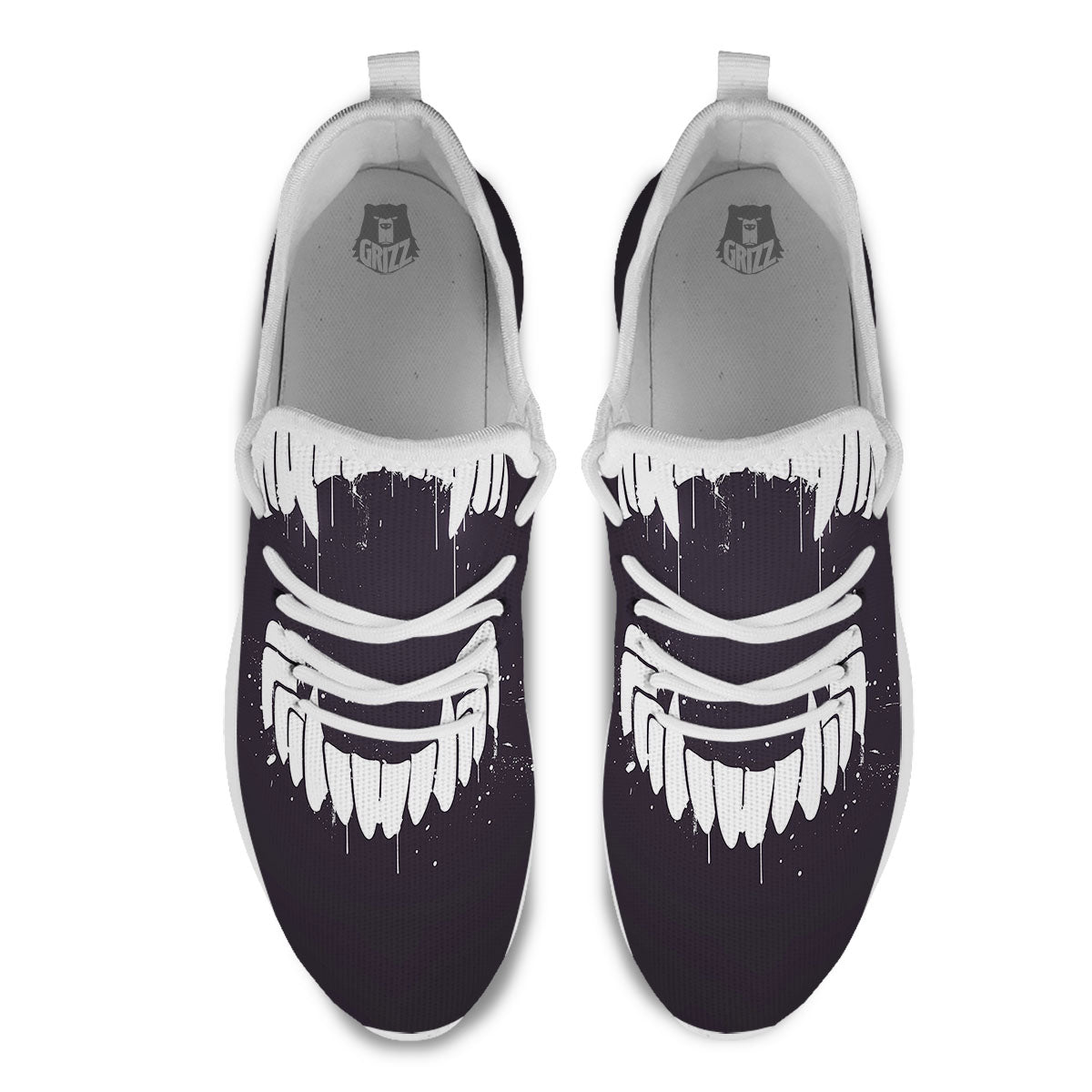 Dracula Fang Print White Athletic Shoes-grizzshop
