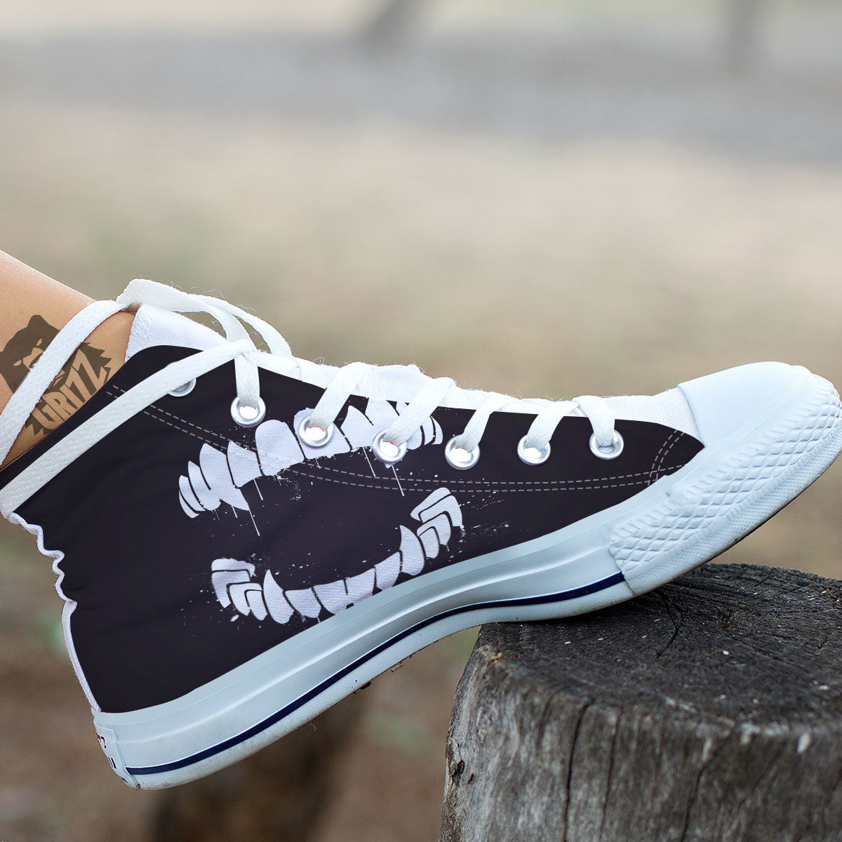 Dracula Fang Print White High Top Shoes-grizzshop