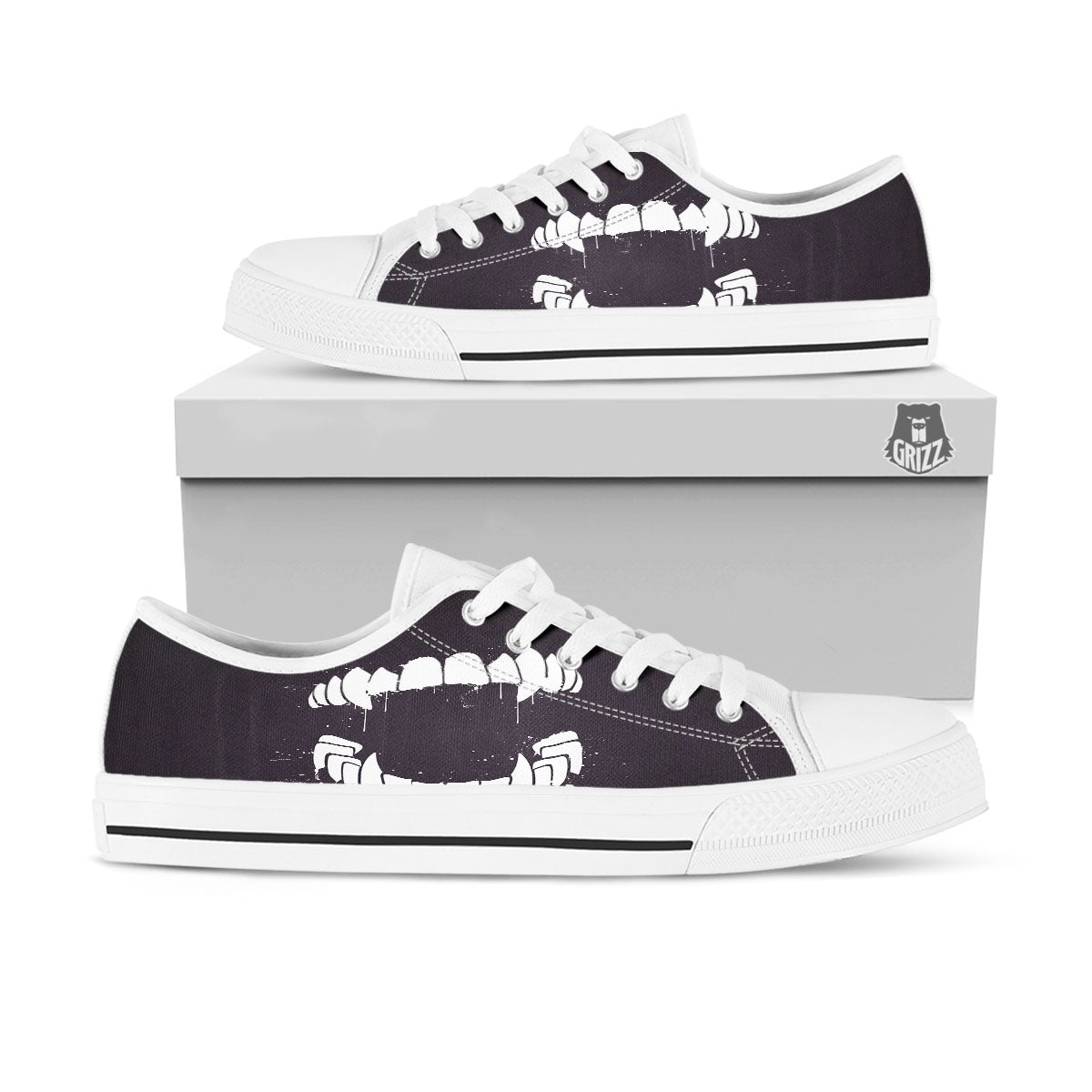Dracula Fang Print White Low Top Shoes-grizzshop