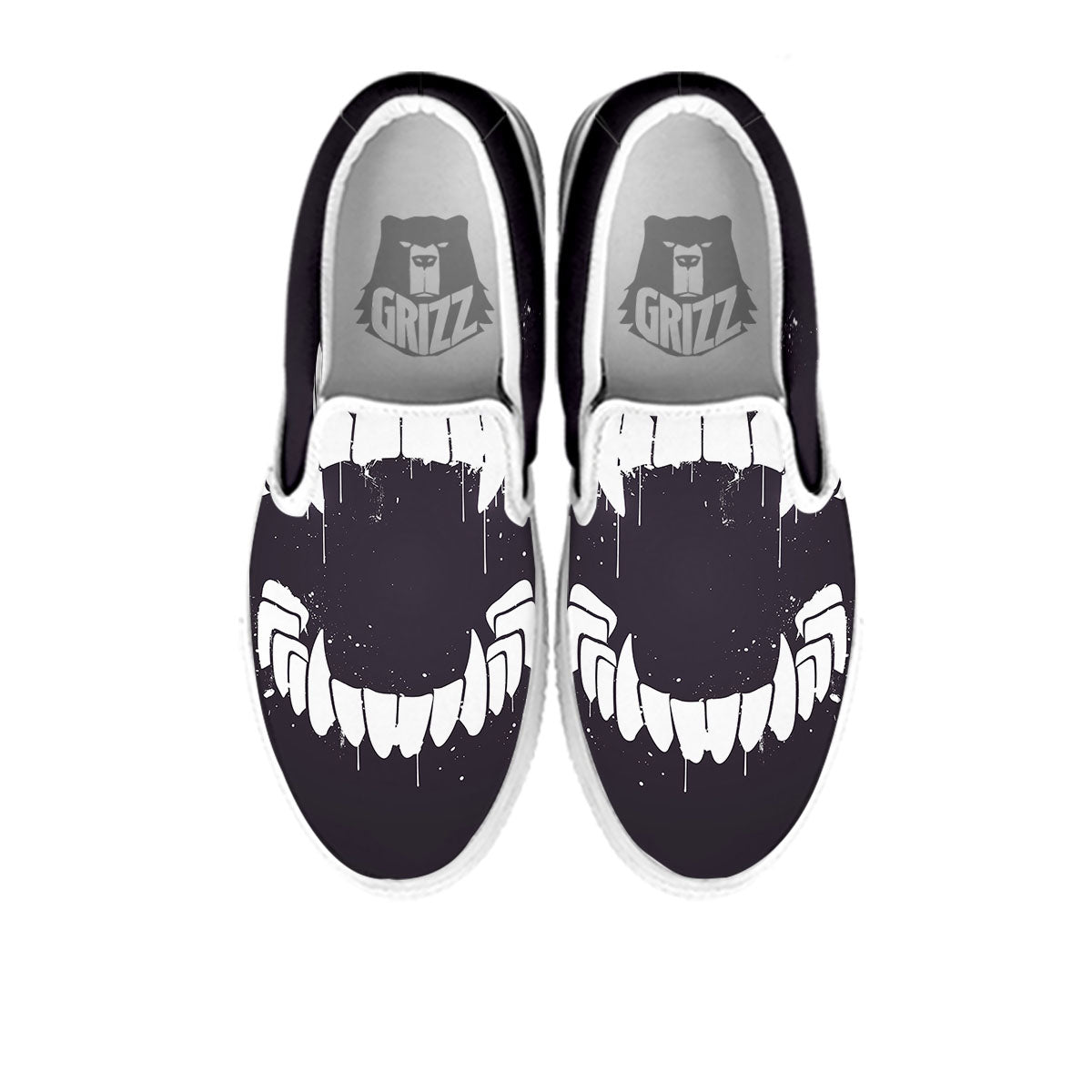 Dracula Fang Print White Slip On Shoes-grizzshop