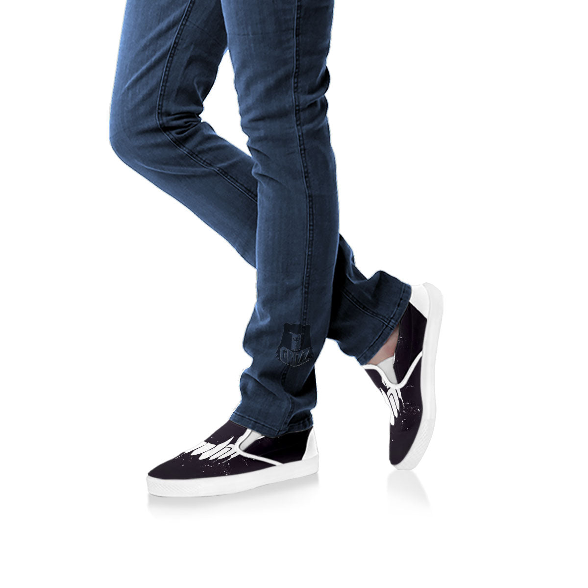 Dracula Fang Print White Slip On Shoes-grizzshop
