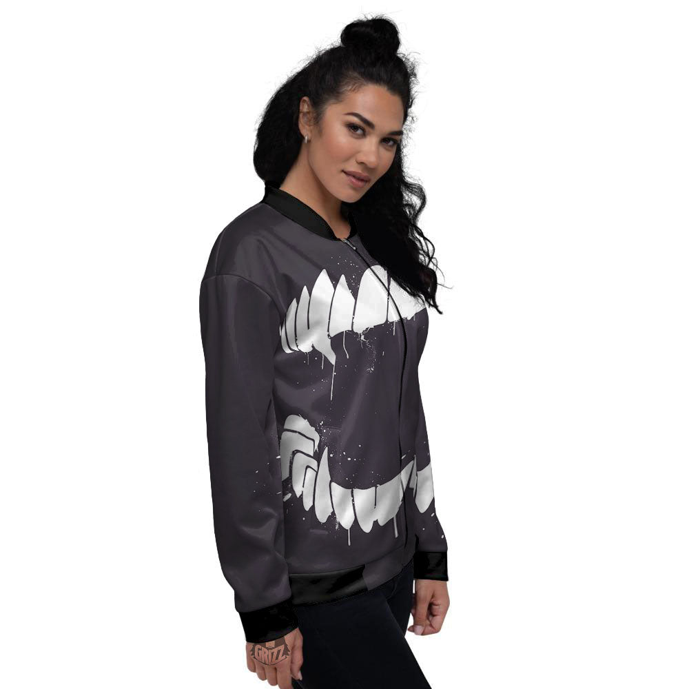 Dracula Fang Print Women's Bomber Jacket-grizzshop