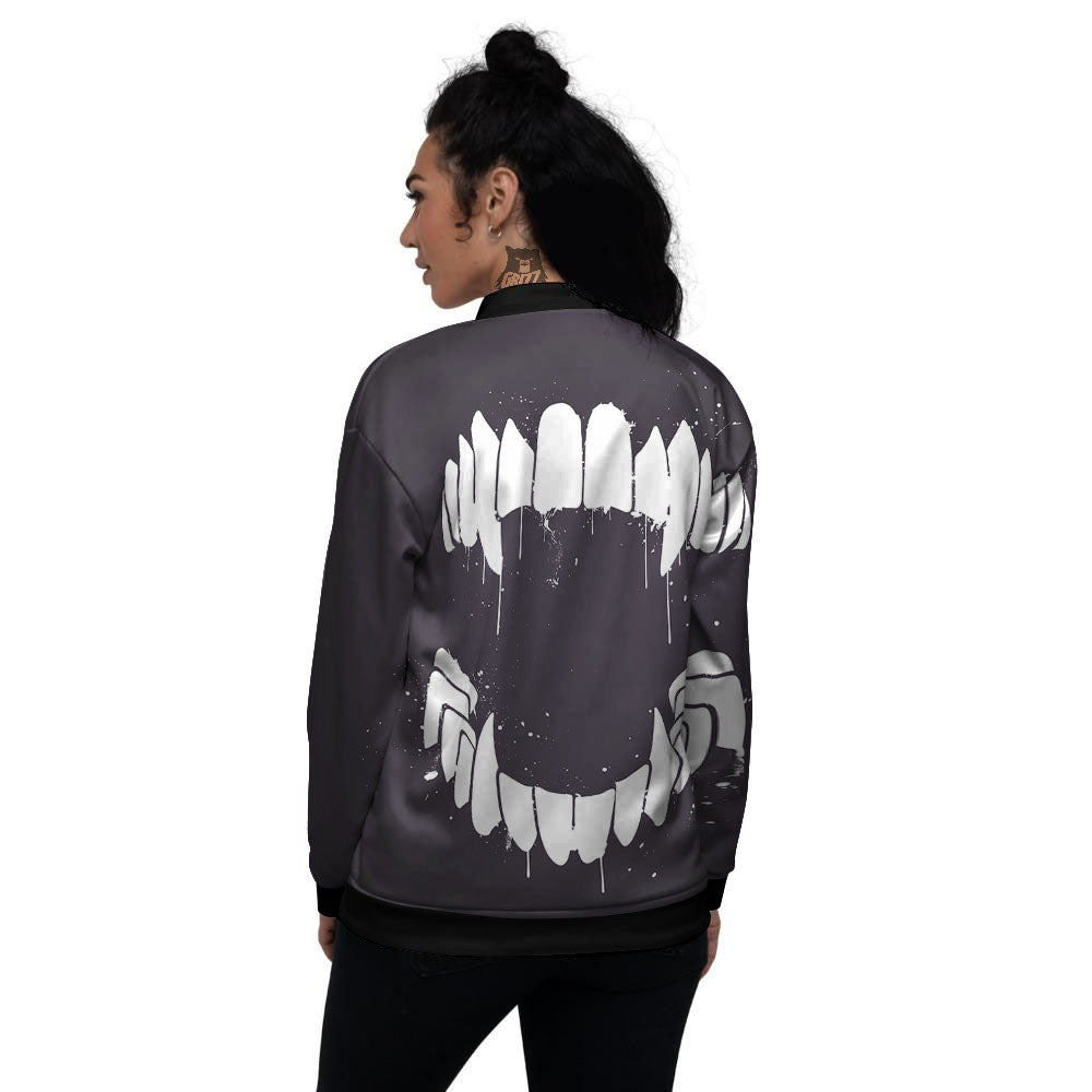 Dracula Fang Print Women's Bomber Jacket-grizzshop