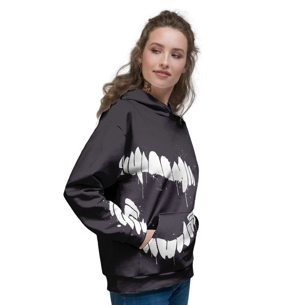 Dracula Fang Print Women's Hoodie-grizzshop