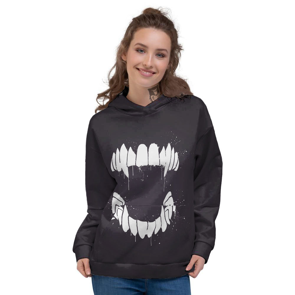 Dracula Fang Print Women's Hoodie-grizzshop
