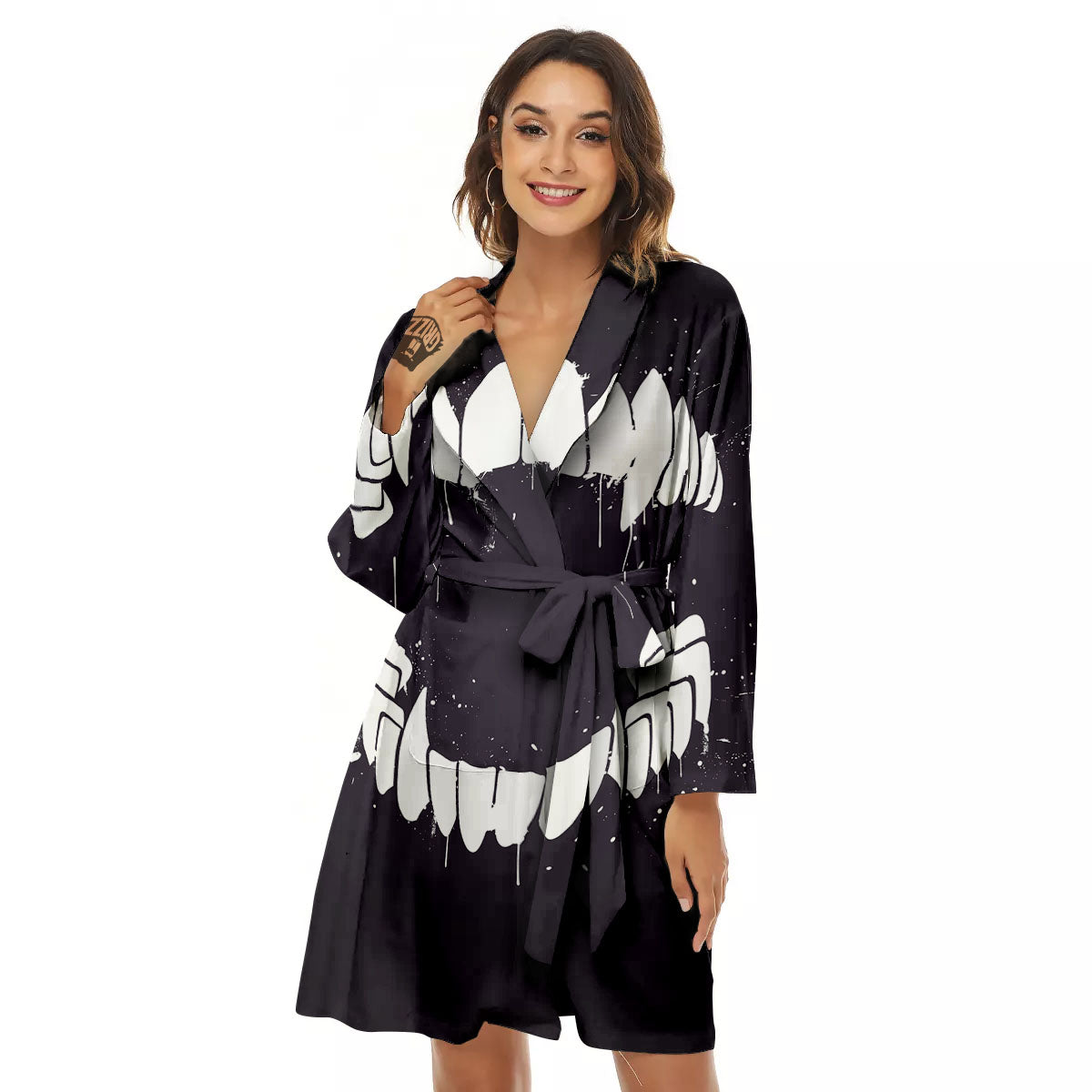 Dracula Fang Print Women's Robe-grizzshop