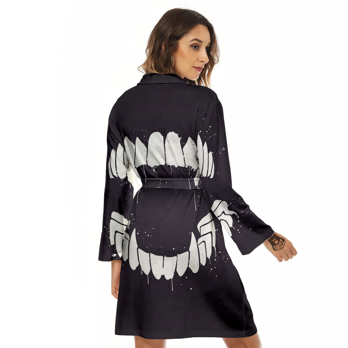 Dracula Fang Print Women's Robe-grizzshop