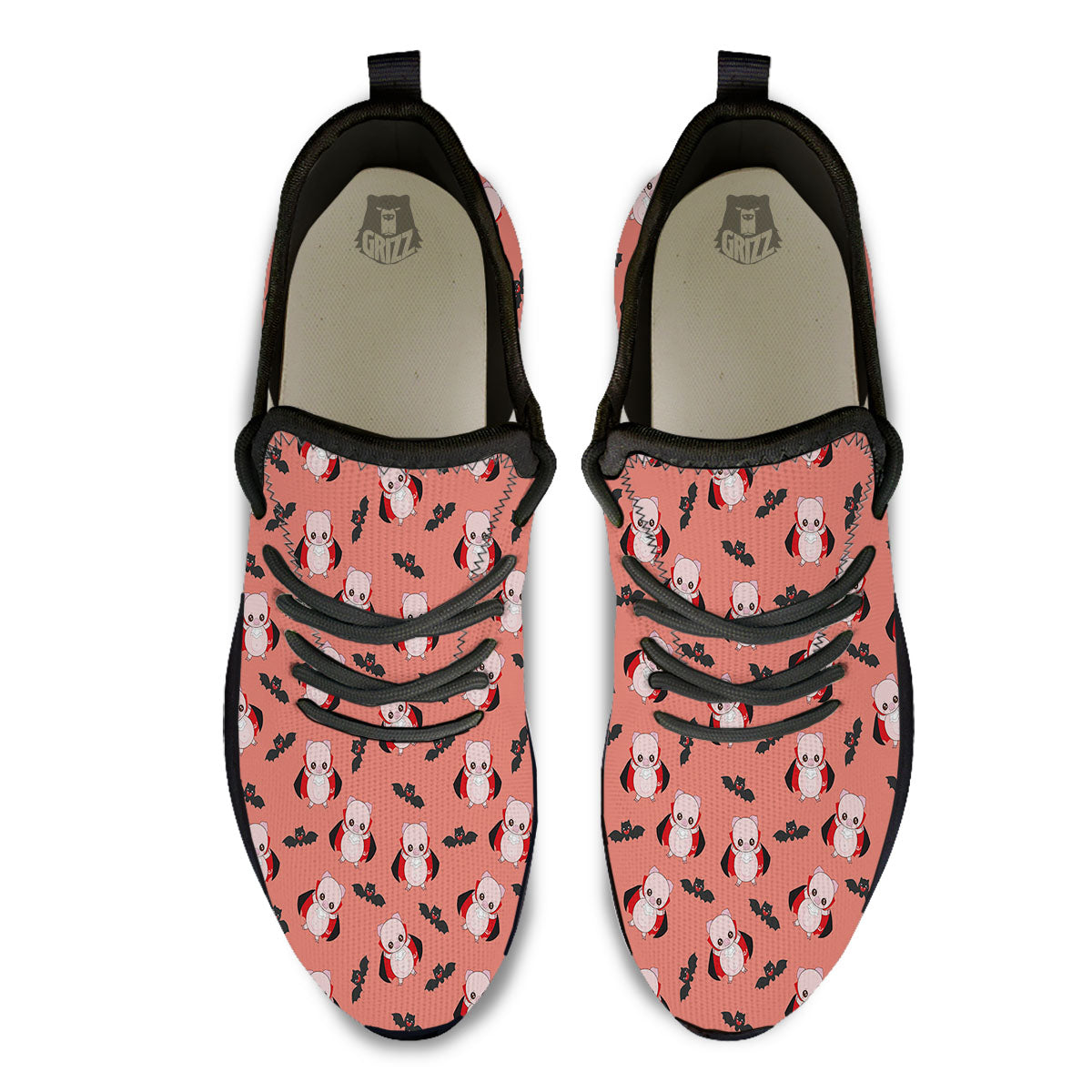 Dracula Pig Print Pattern Black Athletic Shoes-grizzshop