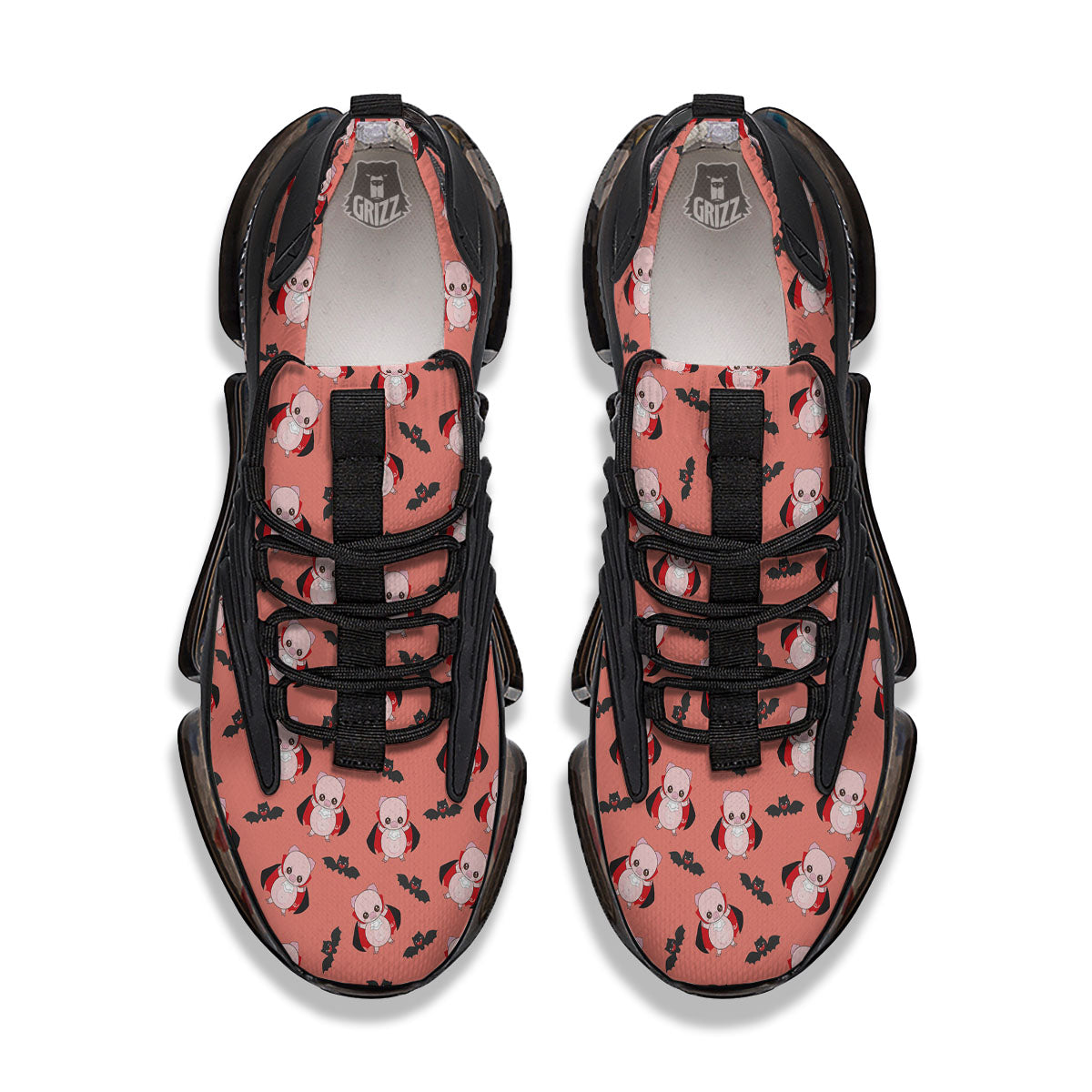 Dracula Pig Print Pattern Black Gym Shoes-grizzshop