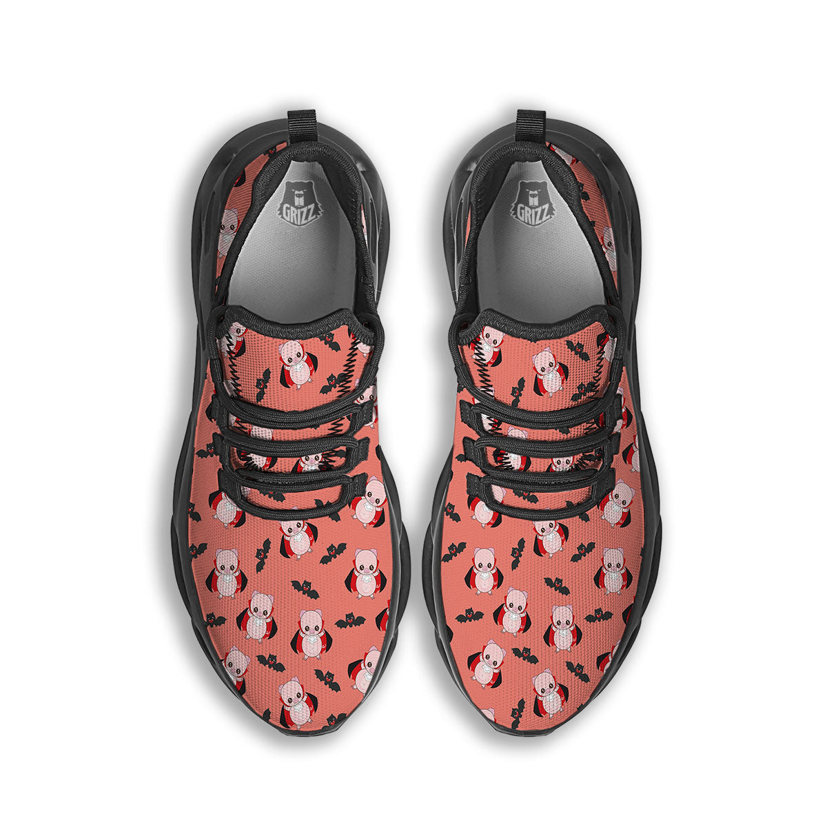 Dracula Pig Print Pattern Black Running Shoes-grizzshop