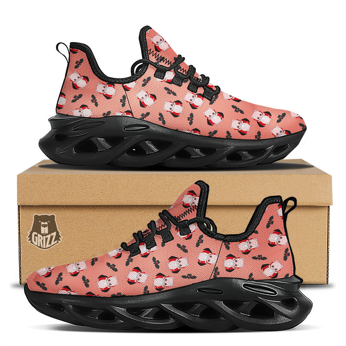 Dracula Pig Print Pattern Black Running Shoes-grizzshop