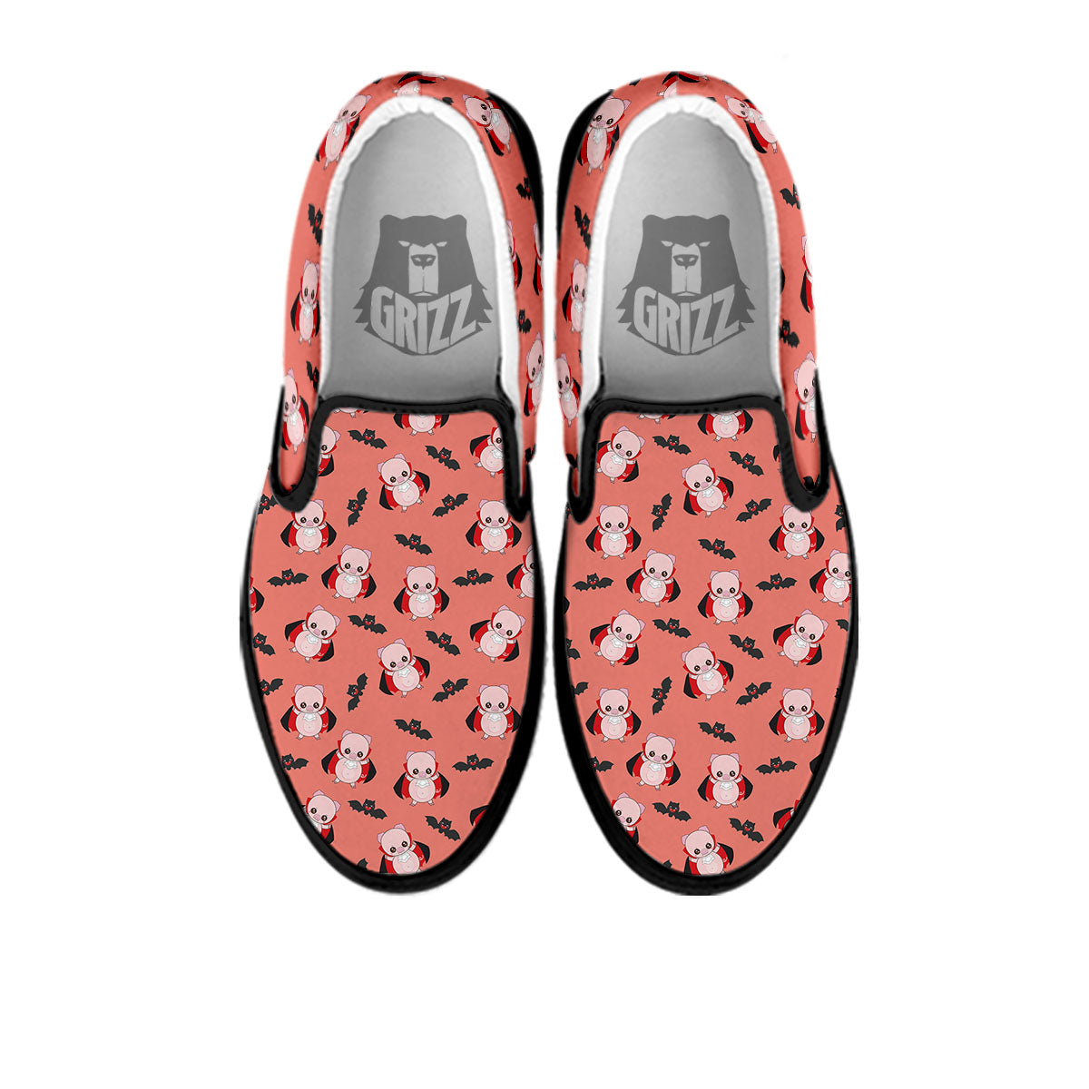 Dracula Pig Print Pattern Black Slip On Shoes-grizzshop
