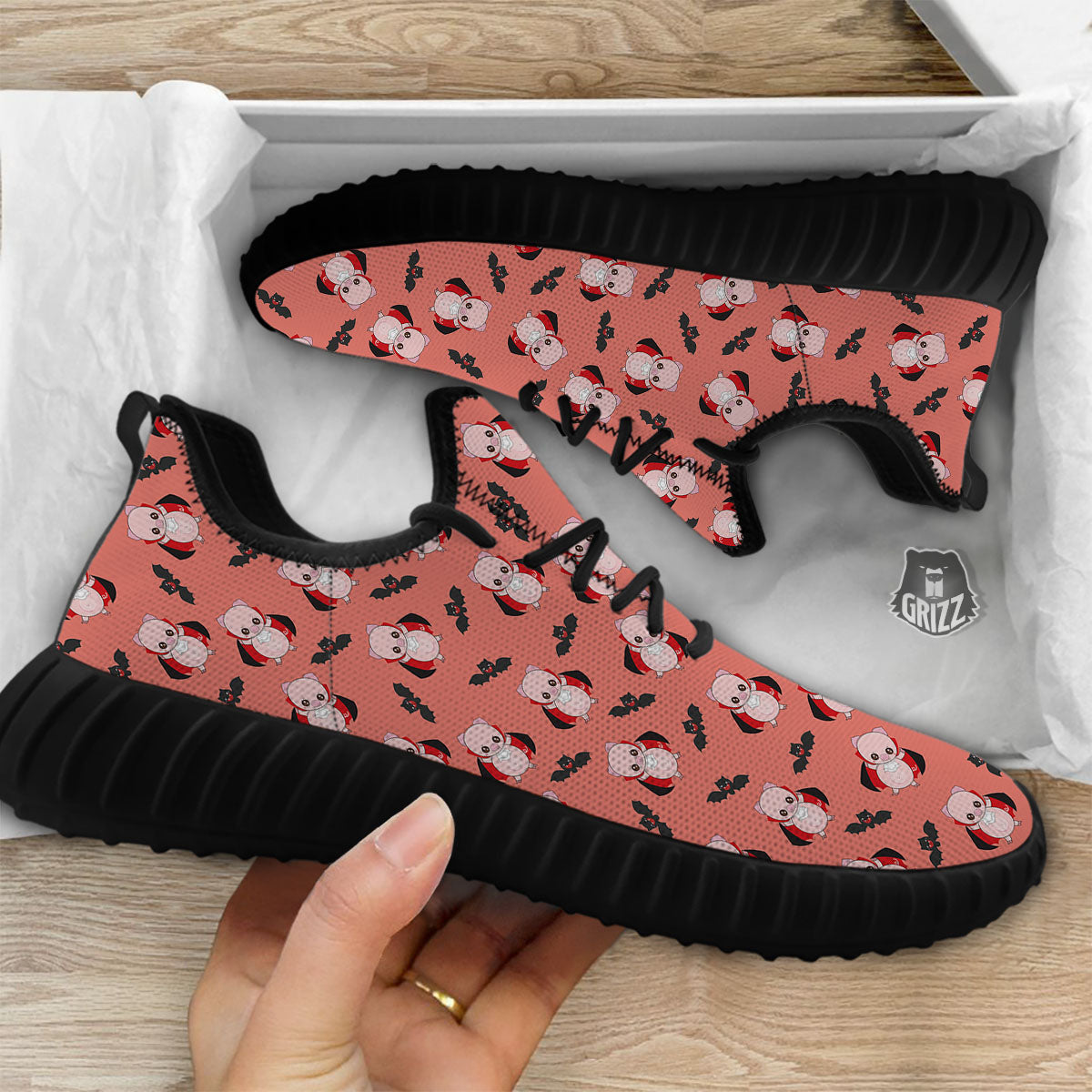 Dracula Pig Print Pattern Black Walking Shoes-grizzshop
