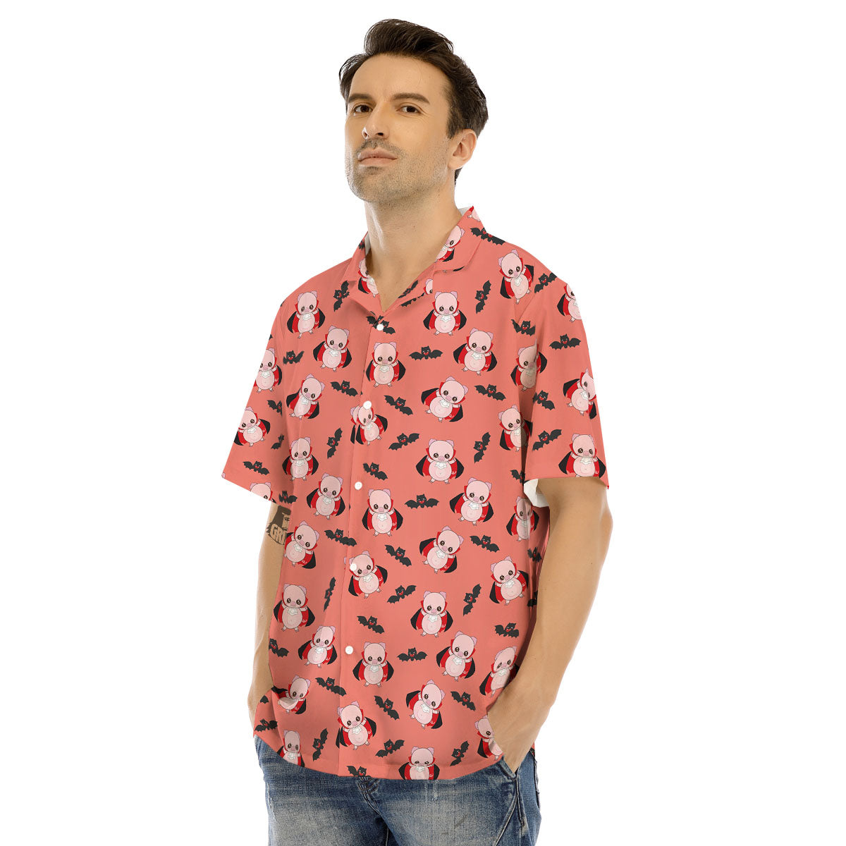 Dracula Pig Print Pattern Men's Hawaiian Shirt-grizzshop