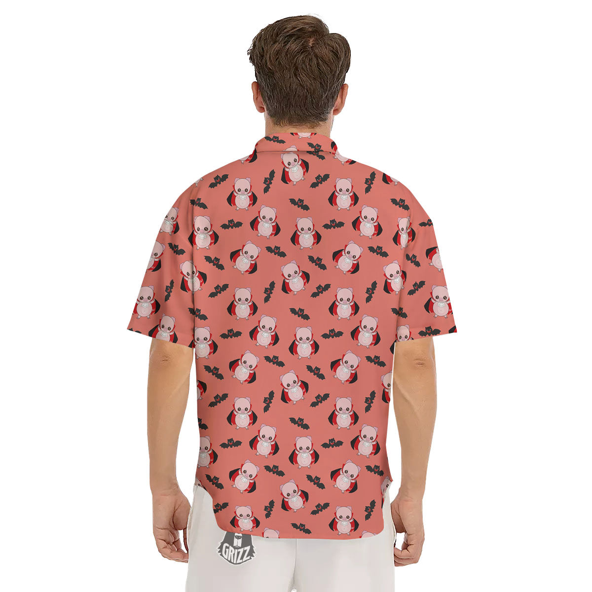 Dracula Pig Print Pattern Men's Short Sleeve Shirts-grizzshop