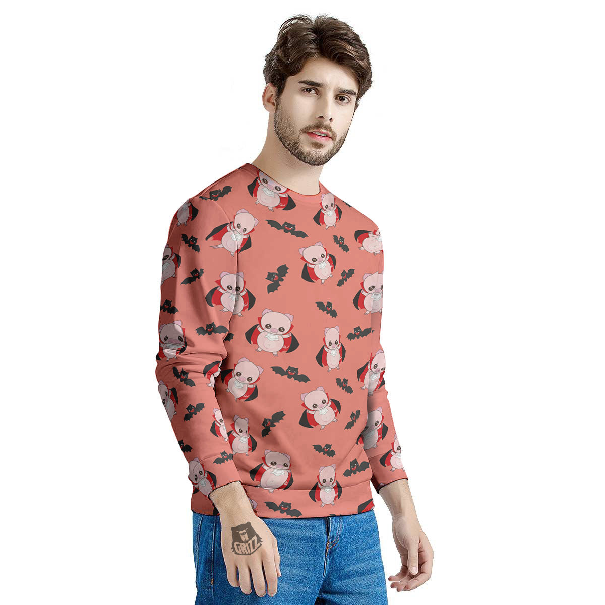 Dracula Pig Print Pattern Men's Sweatshirt-grizzshop