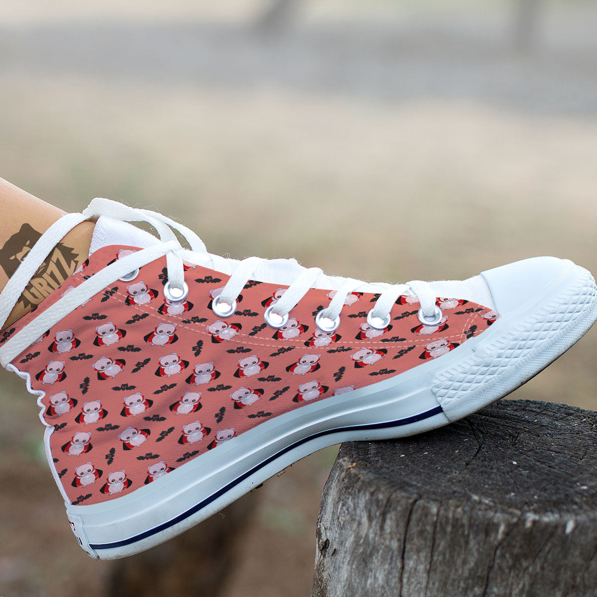 Dracula Pig Print Pattern White High Top Shoes-grizzshop