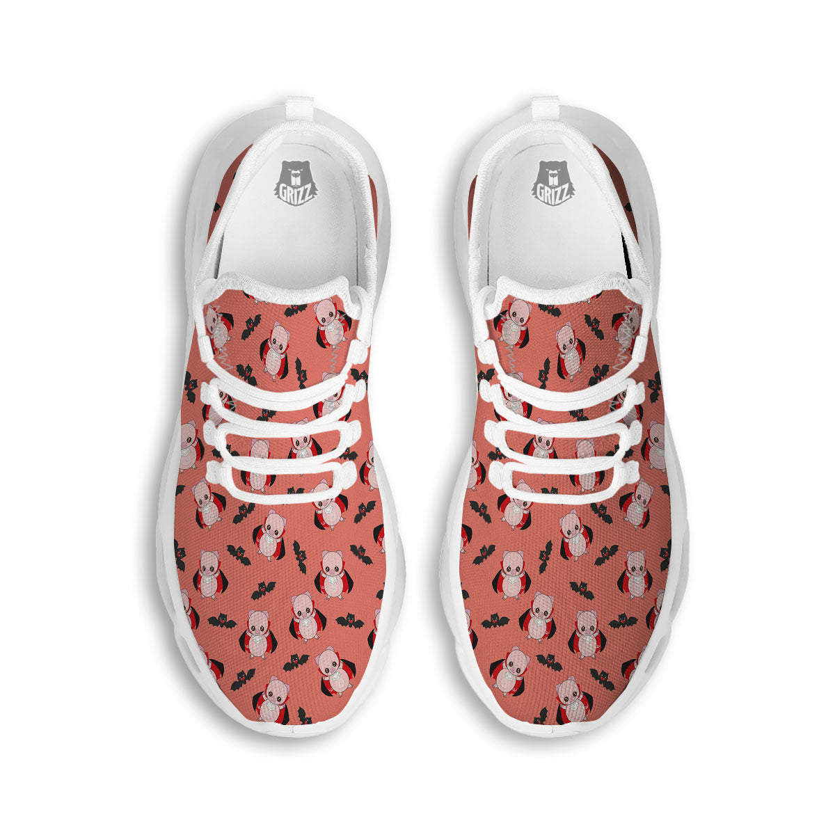 Dracula Pig Print Pattern White Running Shoes-grizzshop