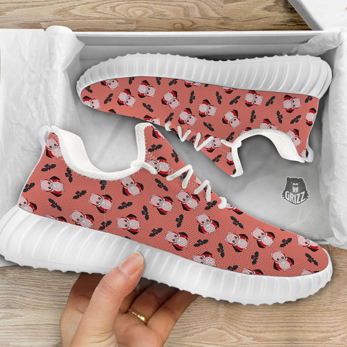Dracula Pig Print Pattern White Walking Shoes-grizzshop