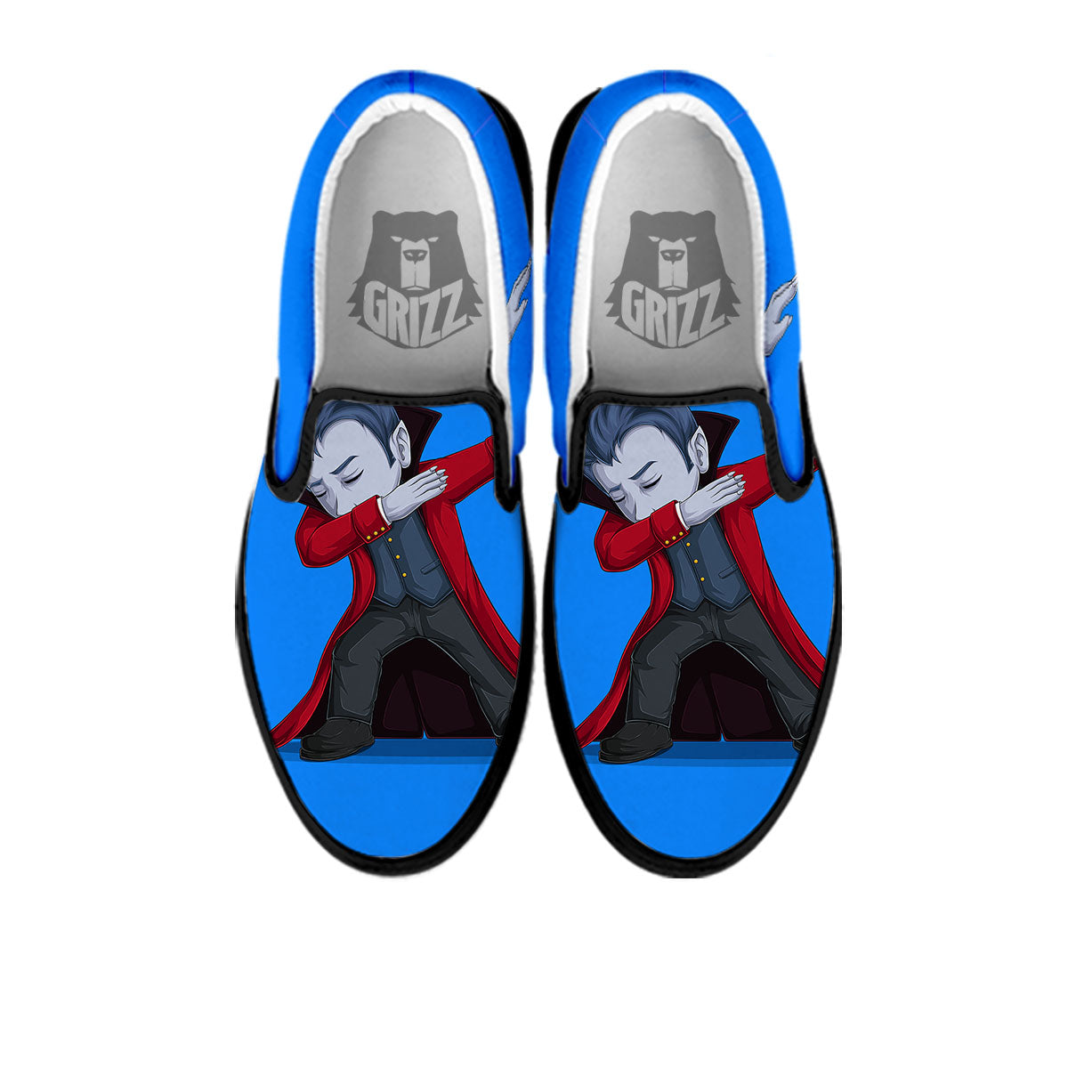 Dracula Vampire Dap Print Black Slip On Shoes-grizzshop