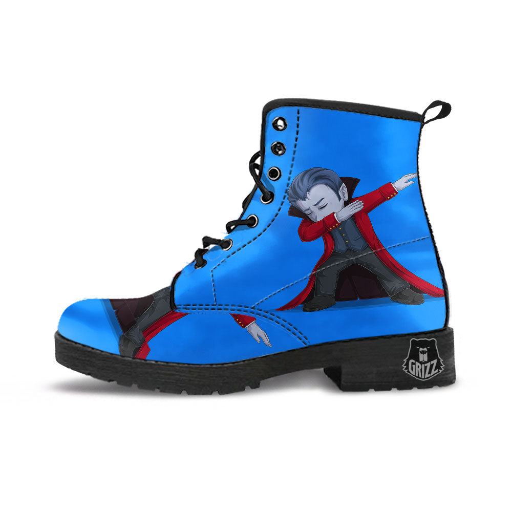 Dracula Vampire Dap Print Leather Boots-grizzshop