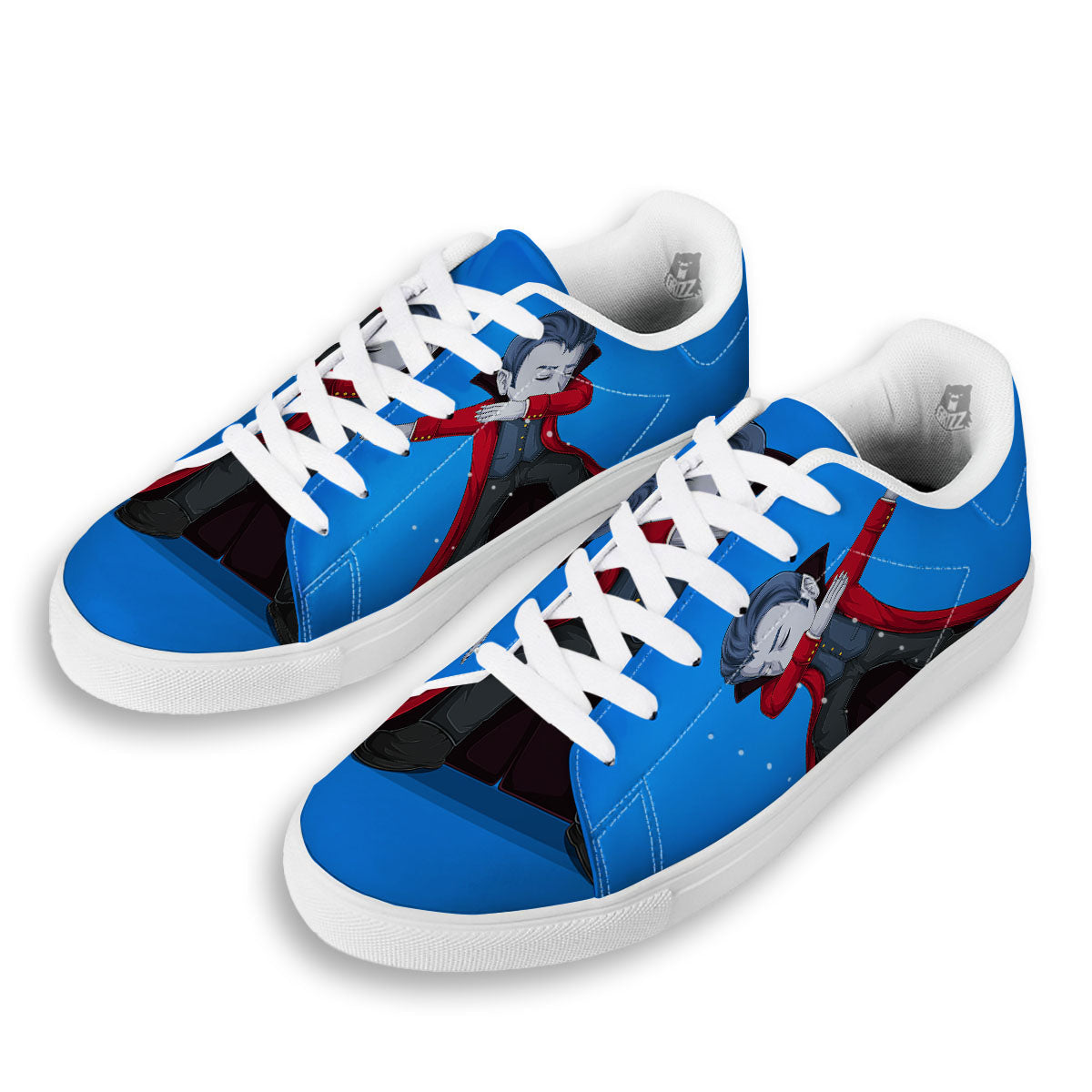 Dracula Vampire Dap Print White Low Top Sneakers-grizzshop