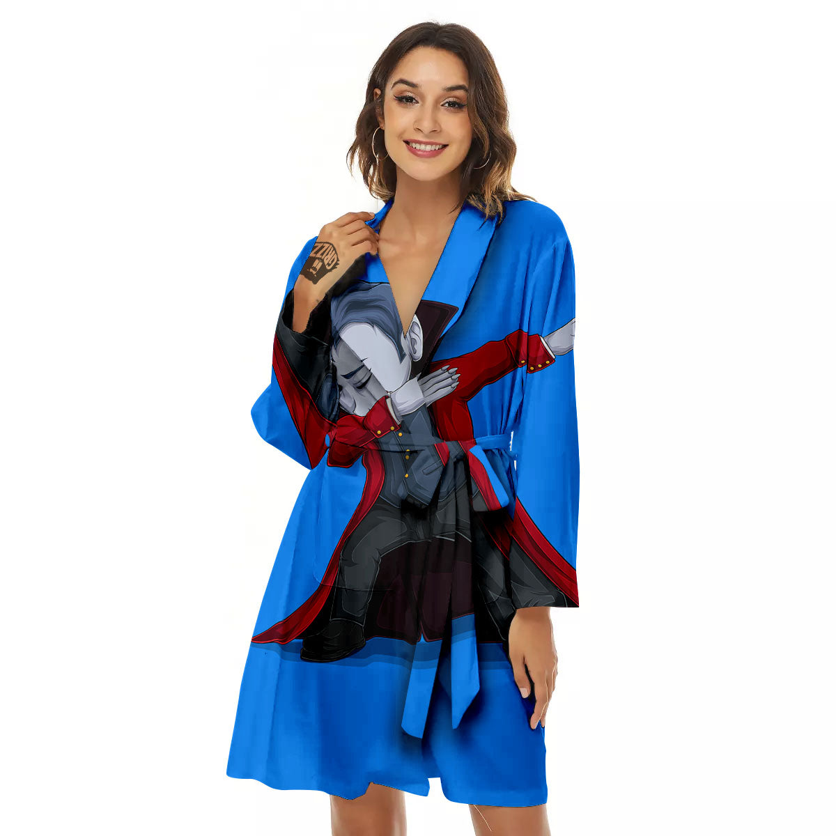 Dracula Vampire Dap Print Women's Robe-grizzshop