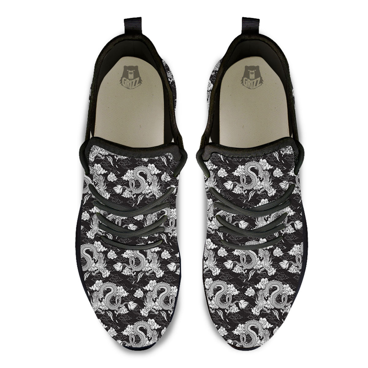 Dragon Eastern Print Pattern Black Athletic Shoes-grizzshop