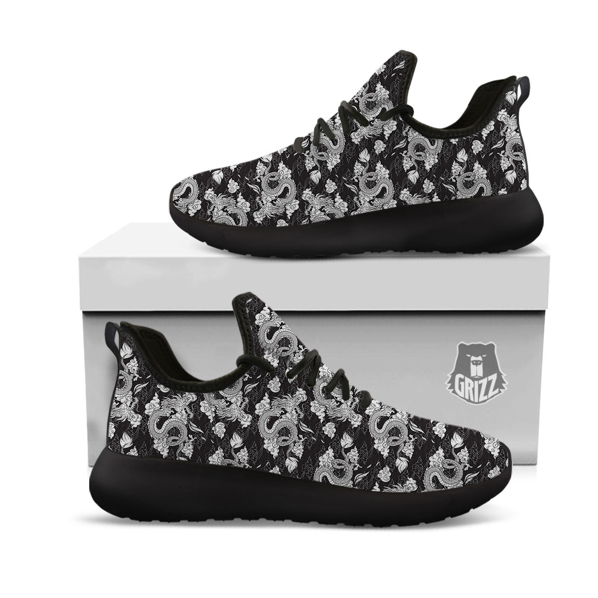 Dragon Eastern Print Pattern Black Athletic Shoes-grizzshop