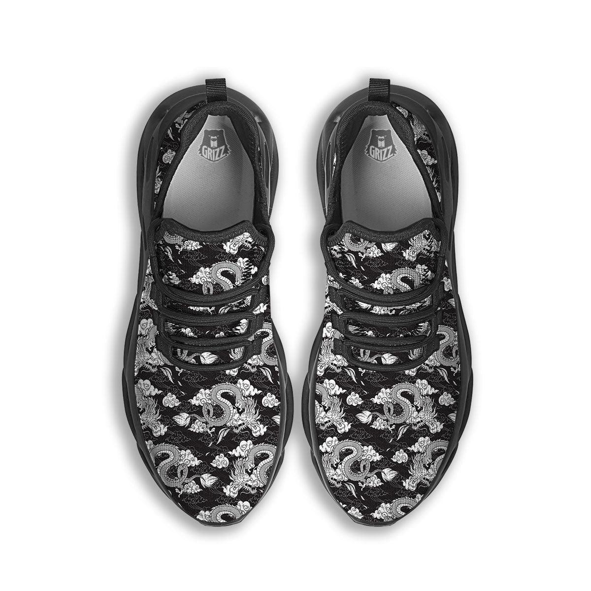 Dragon Eastern Print Pattern Black Running Shoes-grizzshop
