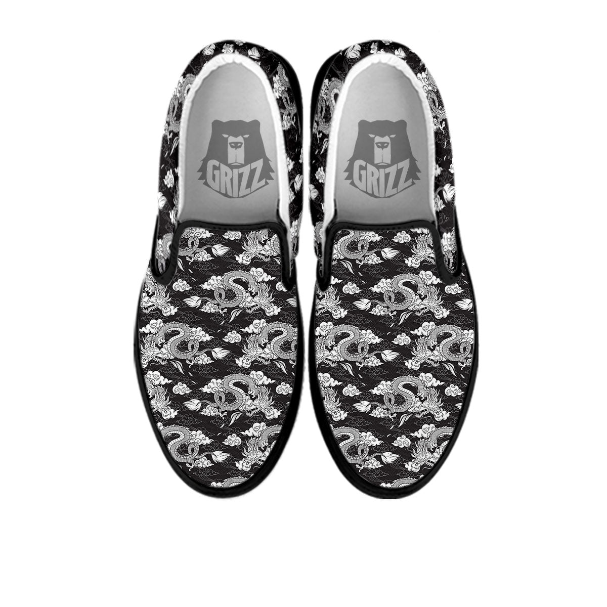 Dragon Eastern Print Pattern Black Slip On Shoes-grizzshop