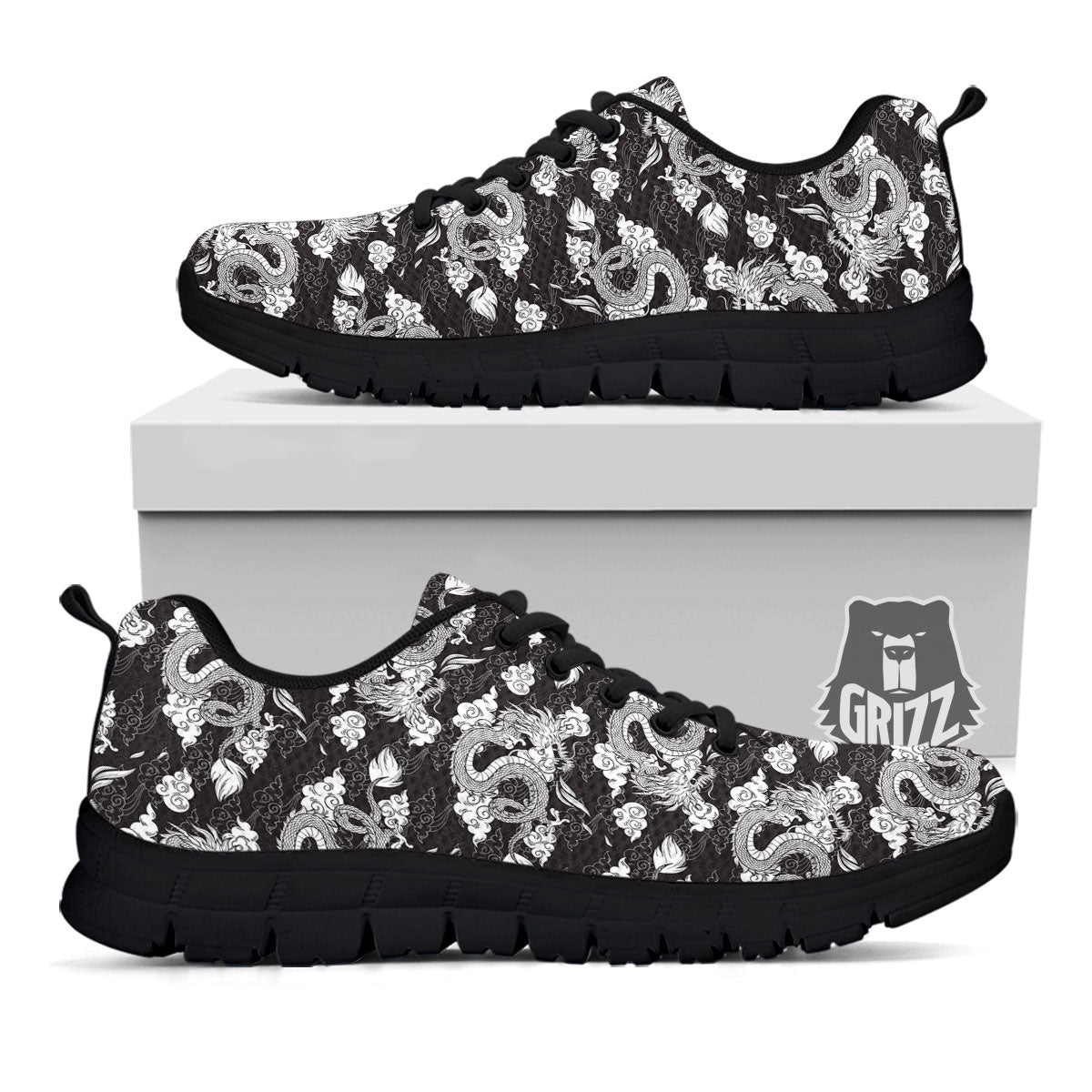 Dragon Eastern Print Pattern Black Sneaker-grizzshop