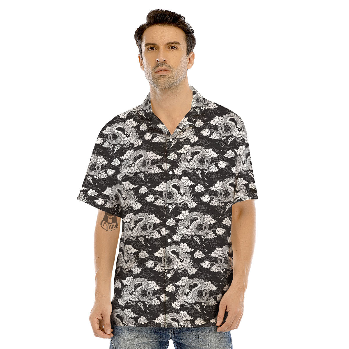 Dragon Eastern Print Pattern Men's Hawaiian Shirt-grizzshop