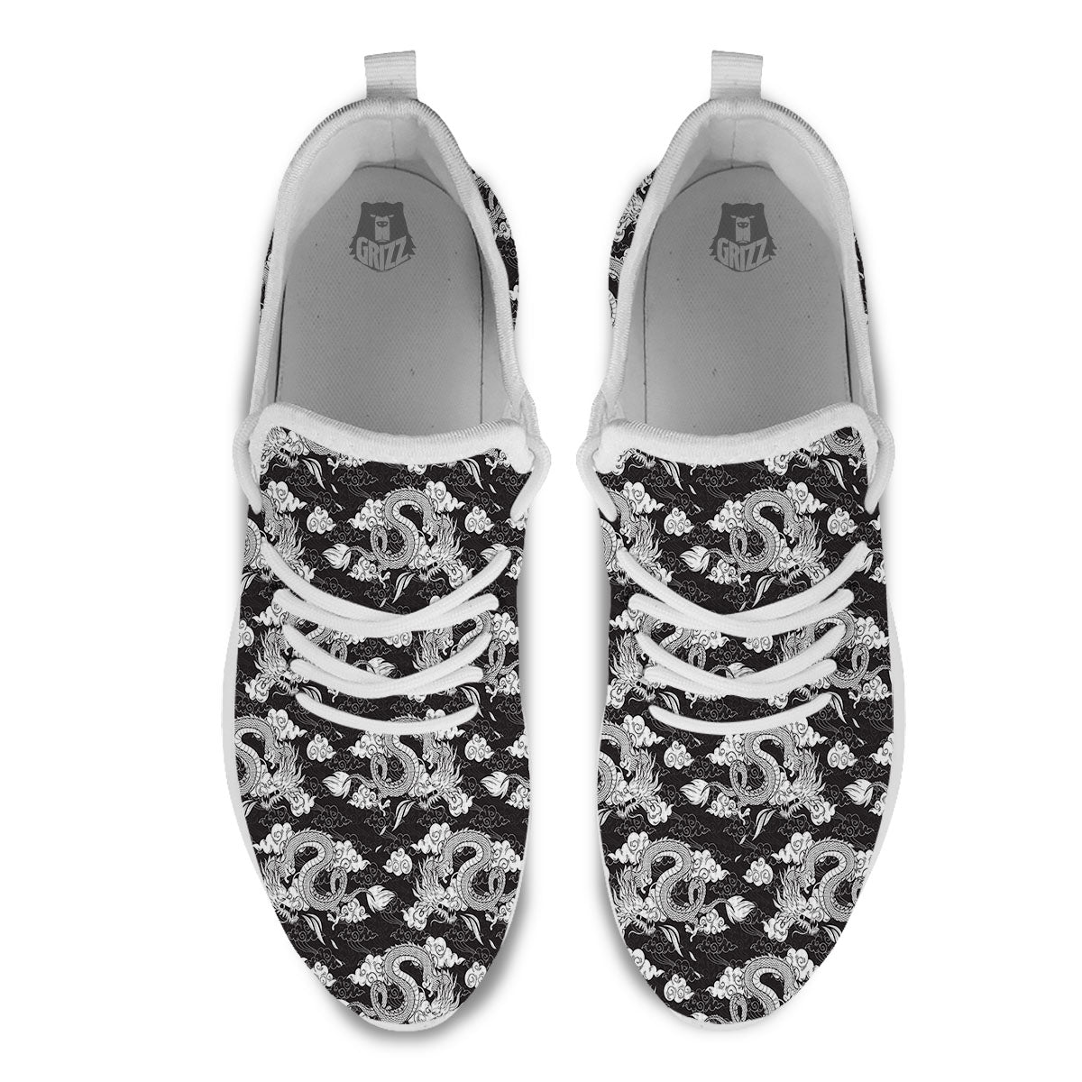 Dragon Eastern Print Pattern White Athletic Shoes-grizzshop