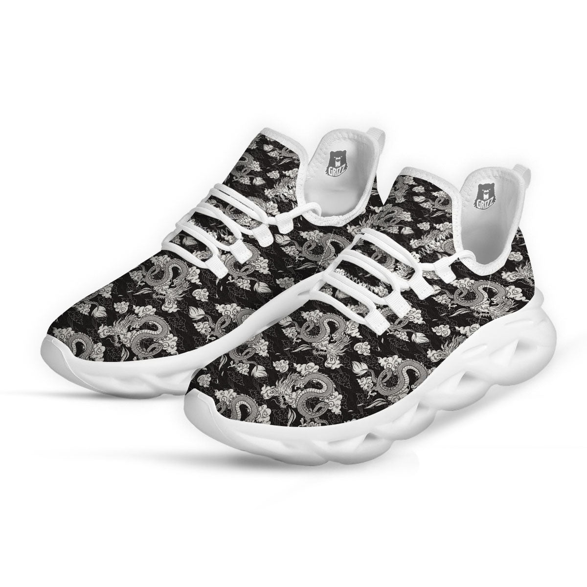 Dragon Eastern Print Pattern White Running Shoes-grizzshop